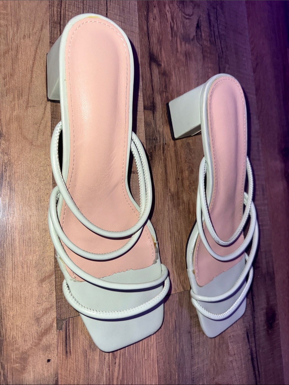 White Strappy Mule Heel Sandals